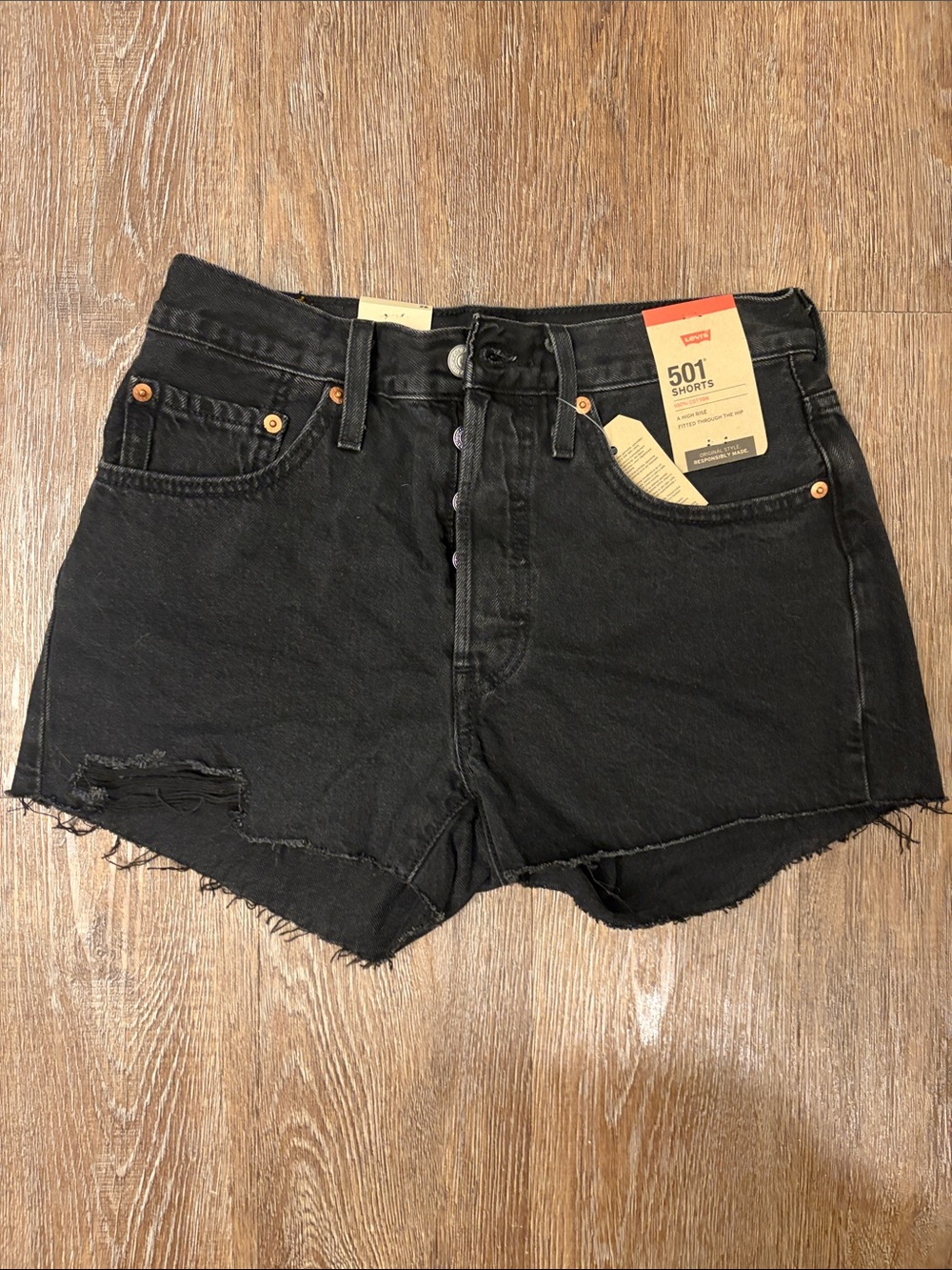Levi's Black 501 Distressed Denim Shorts